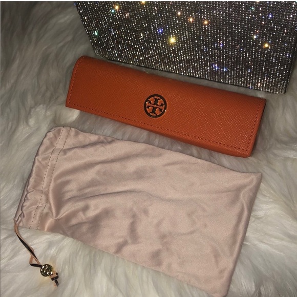 Tory Burch sunglass case and pouch mini orange gold tie pouch cute luxury sun
